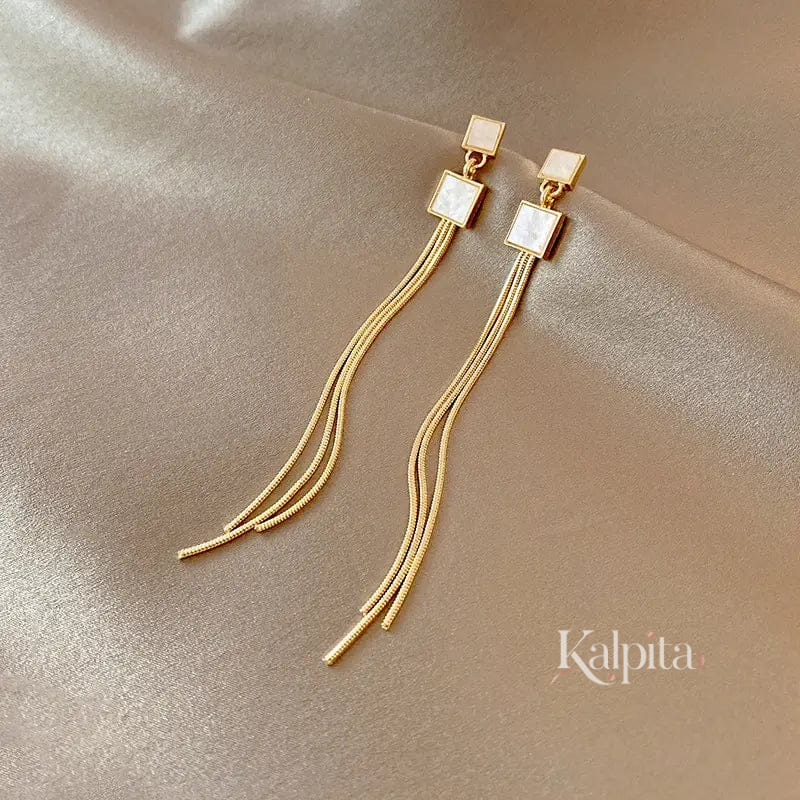Squares Long Tassel Earrings