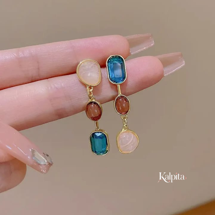Asymmetrical Colored Gemstone Earrings