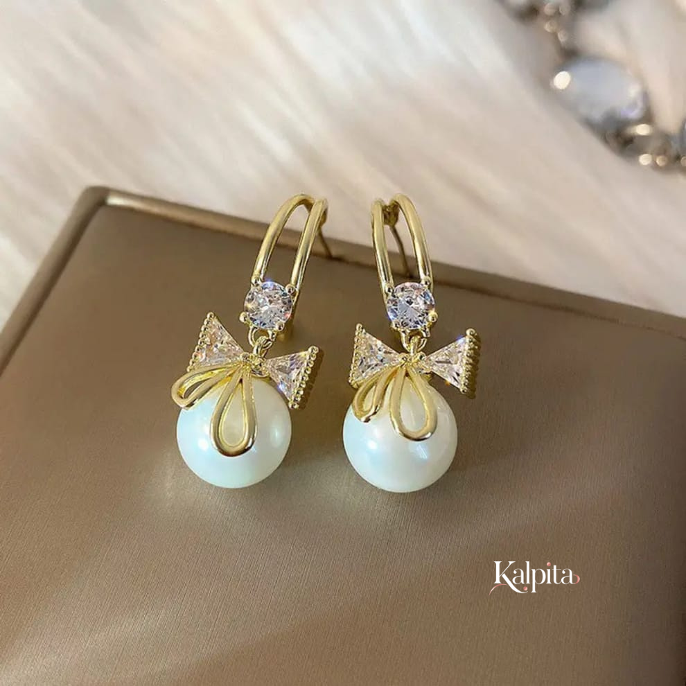 Elegant Bow Pearl Drop Earrings