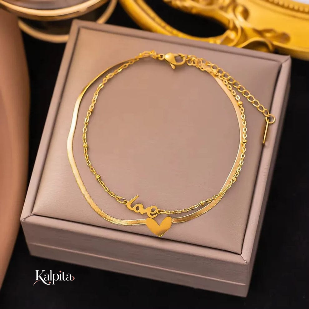 Double Layer Snake Chain Love Charm Bracelet