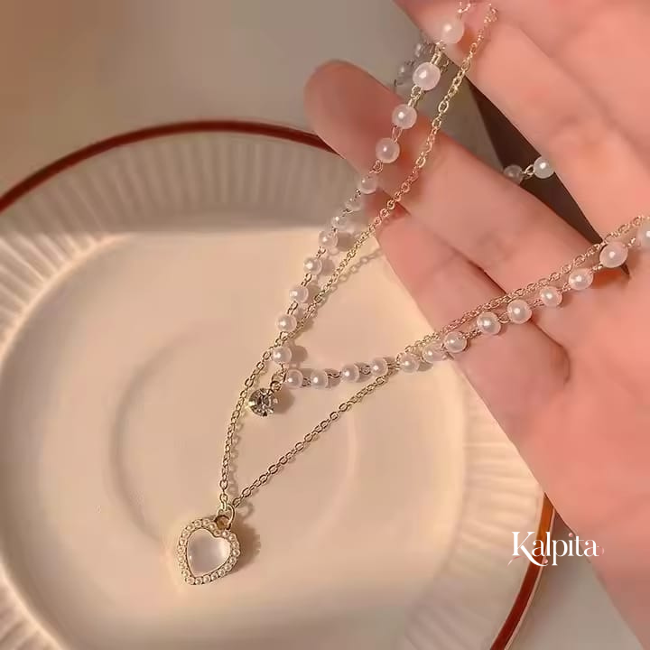 Pearl Crystal Double Layer Love Pendant